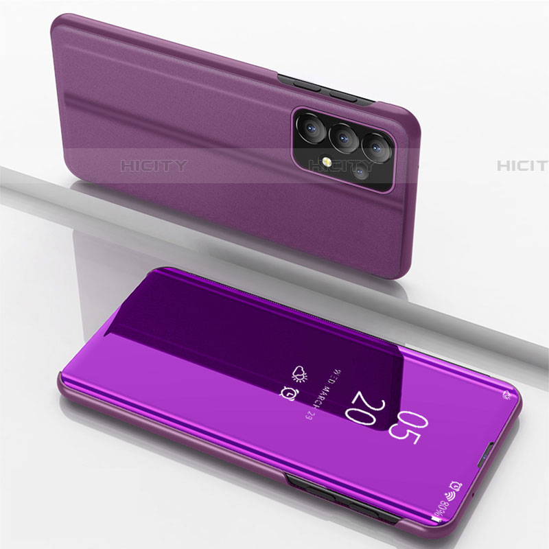 Custodia Portafoglio In Pelle Cover con Supporto Laterale Specchio Cover per Samsung Galaxy A73 5G Viola