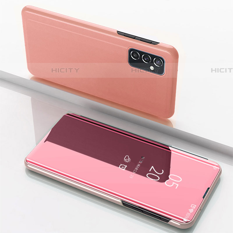 Custodia Portafoglio In Pelle Cover con Supporto Laterale Specchio Cover per Samsung Galaxy F23 5G Oro Rosa