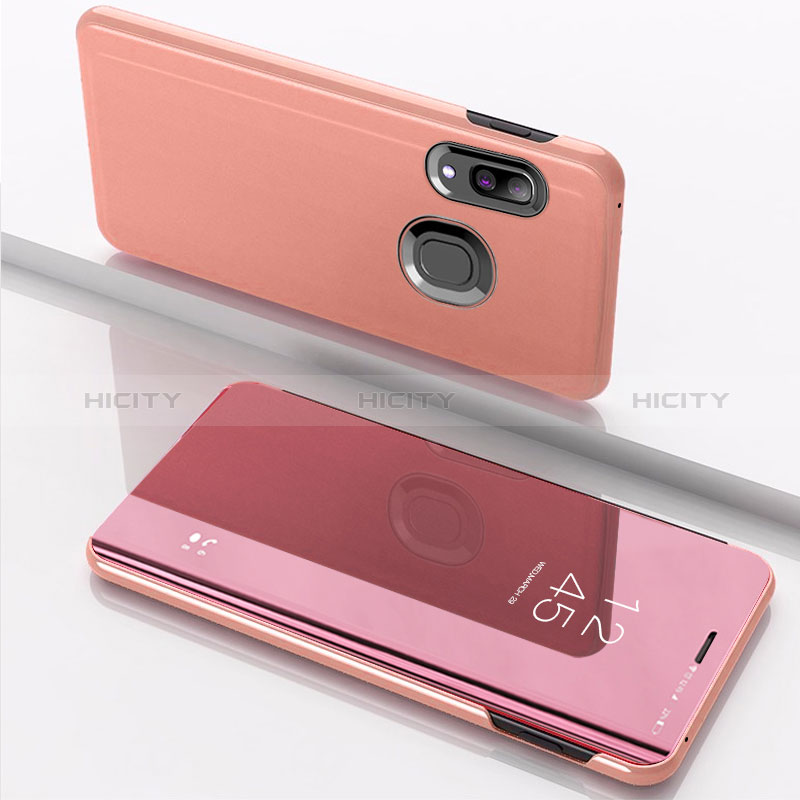 Custodia Portafoglio In Pelle Cover con Supporto Laterale Specchio Cover per Samsung Galaxy M01s Oro Rosa