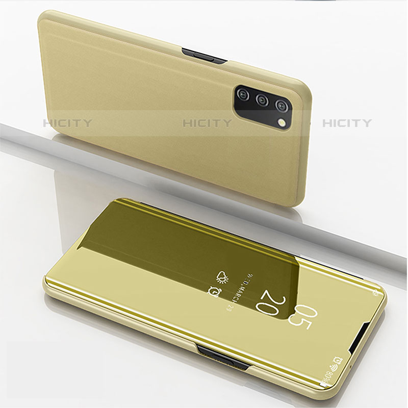 Custodia Portafoglio In Pelle Cover con Supporto Laterale Specchio Cover per Samsung Galaxy M02s Oro