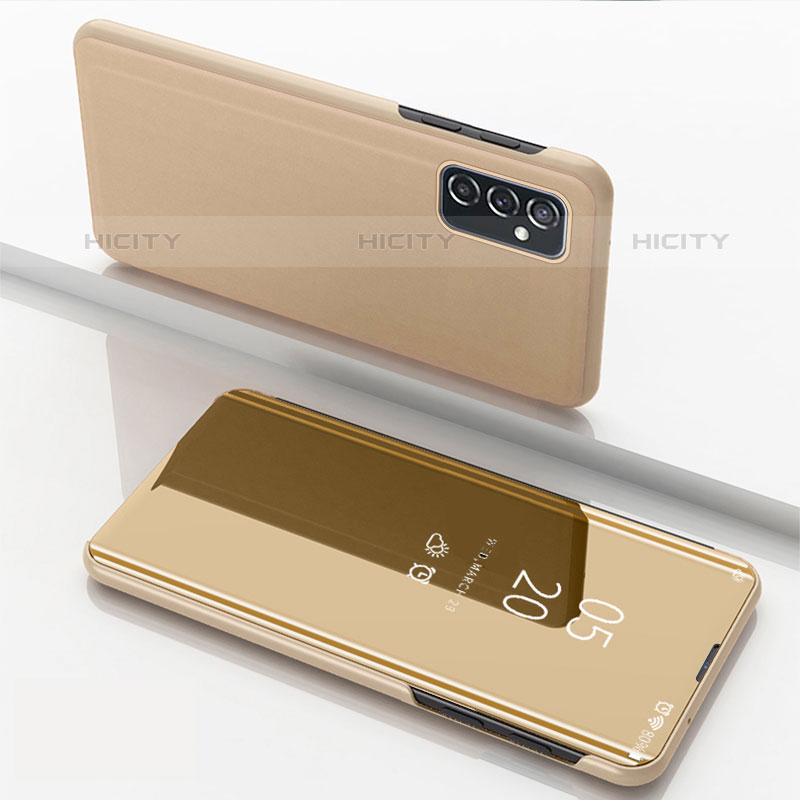Custodia Portafoglio In Pelle Cover con Supporto Laterale Specchio Cover per Samsung Galaxy M23 5G Oro