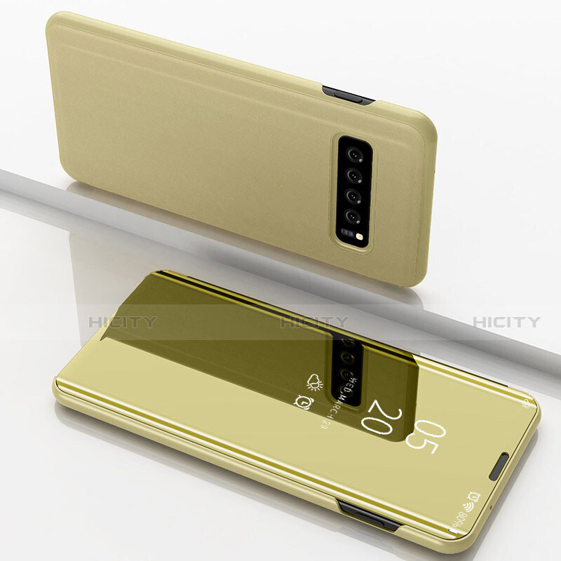 Custodia Portafoglio In Pelle Cover con Supporto Laterale Specchio Cover per Samsung Galaxy S10 5G SM-G977B Oro