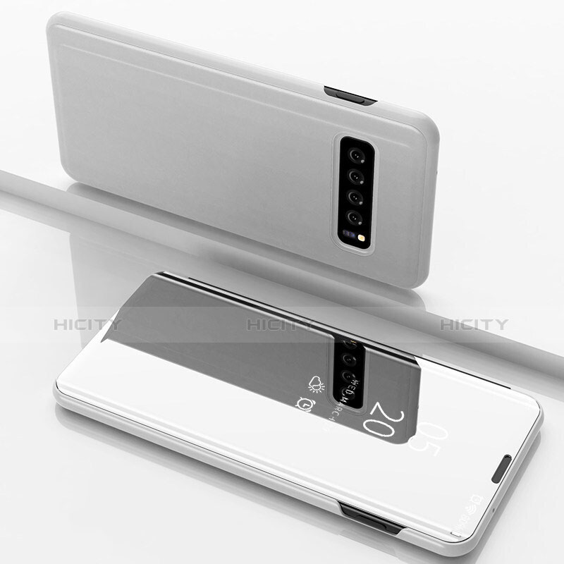 Custodia Portafoglio In Pelle Cover con Supporto Laterale Specchio Cover per Samsung Galaxy S10 Plus Bianco