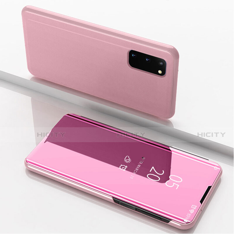 Custodia Portafoglio In Pelle Cover con Supporto Laterale Specchio Cover per Samsung Galaxy S20 Oro Rosa