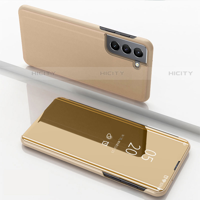 Custodia Portafoglio In Pelle Cover con Supporto Laterale Specchio Cover per Samsung Galaxy S22 Plus 5G Oro