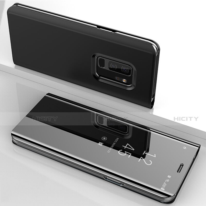 Custodia Portafoglio In Pelle Cover con Supporto Laterale Specchio Cover per Samsung Galaxy S9 Plus Nero