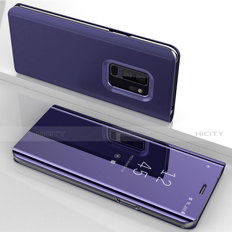 Custodia Portafoglio In Pelle Cover con Supporto Laterale Specchio Cover per Samsung Galaxy S9 Plus Viola