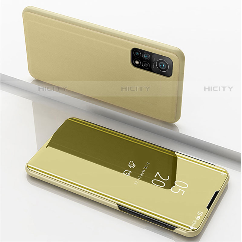 Custodia Portafoglio In Pelle Cover con Supporto Laterale Specchio Cover per Xiaomi Mi 10T Pro 5G Oro