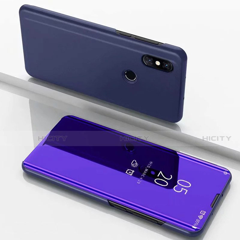 Custodia Portafoglio In Pelle Cover con Supporto Laterale Specchio Cover per Xiaomi Mi Mix 3 Blu