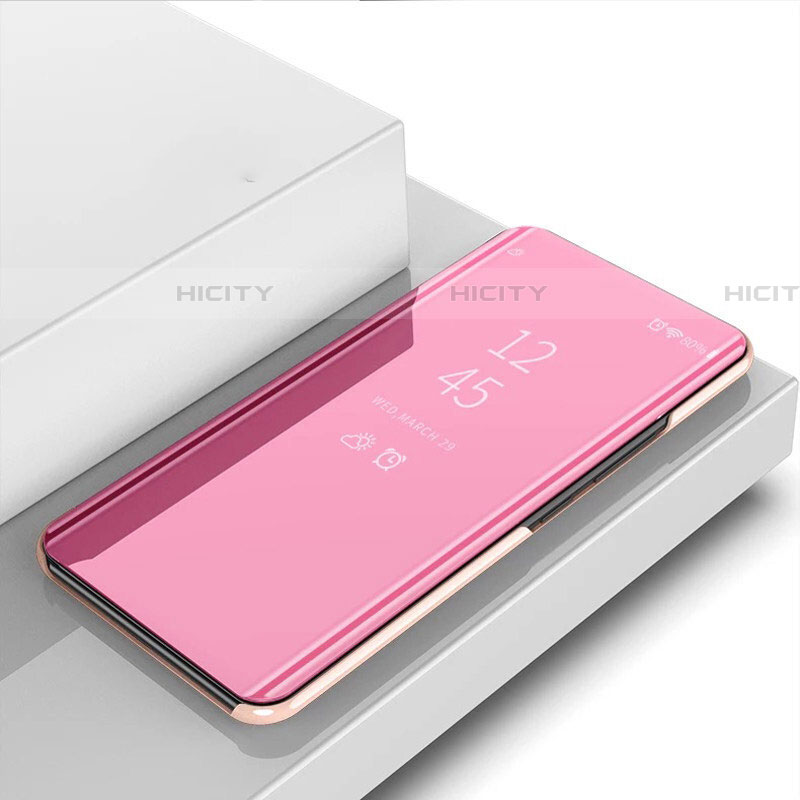 Custodia Portafoglio In Pelle Cover con Supporto Laterale Specchio Cover per Xiaomi Mi Note 10 Lite Rosa