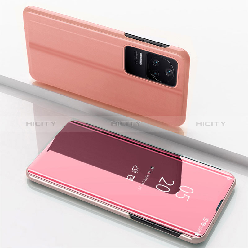 Custodia Portafoglio In Pelle Cover con Supporto Laterale Specchio Cover per Xiaomi Poco F4 5G Oro Rosa