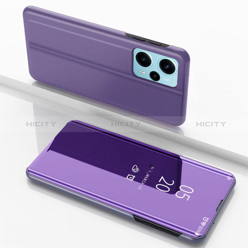 Custodia Portafoglio In Pelle Cover con Supporto Laterale Specchio Cover per Xiaomi Poco F5 5G Lavanda