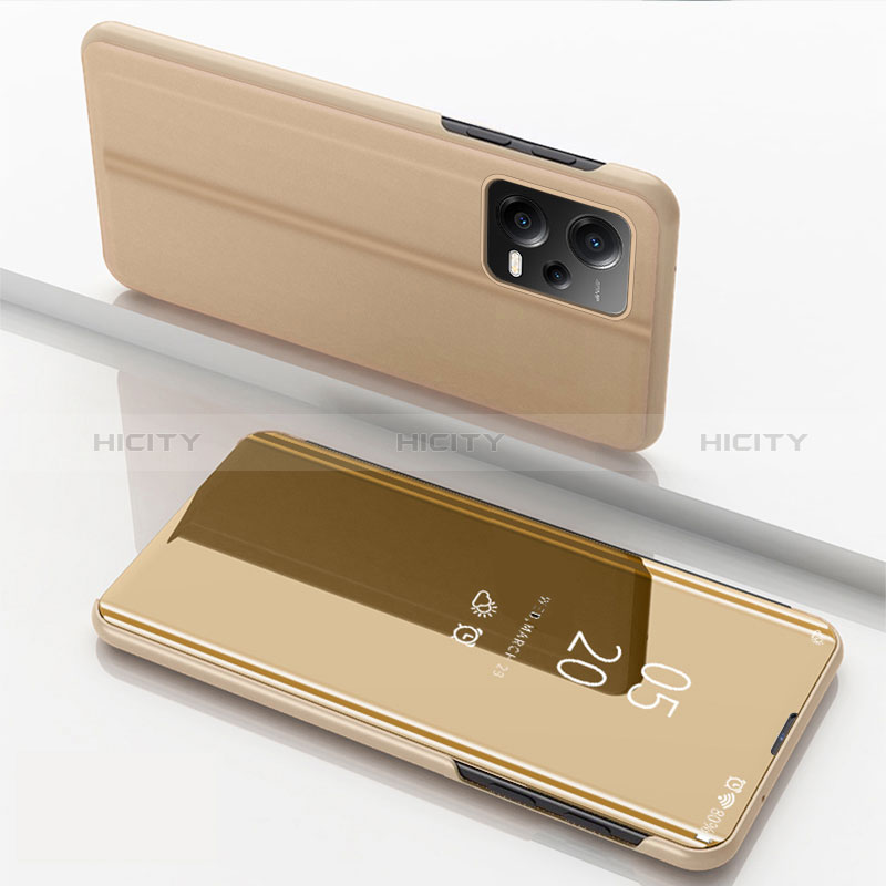 Custodia Portafoglio In Pelle Cover con Supporto Laterale Specchio Cover per Xiaomi Poco X5 5G Oro