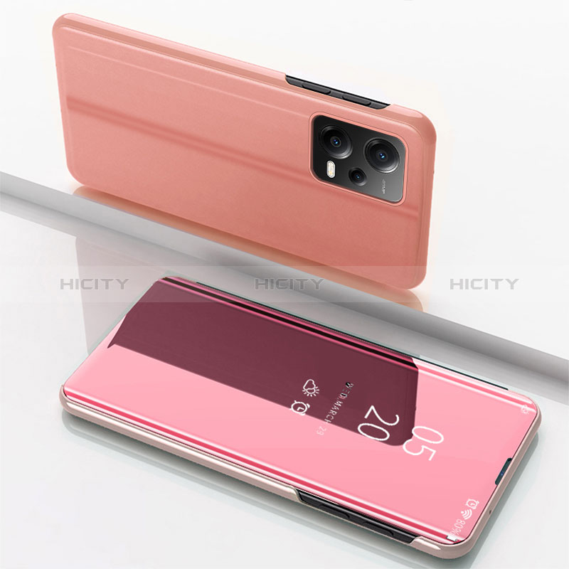 Custodia Portafoglio In Pelle Cover con Supporto Laterale Specchio Cover per Xiaomi Poco X5 5G Oro Rosa