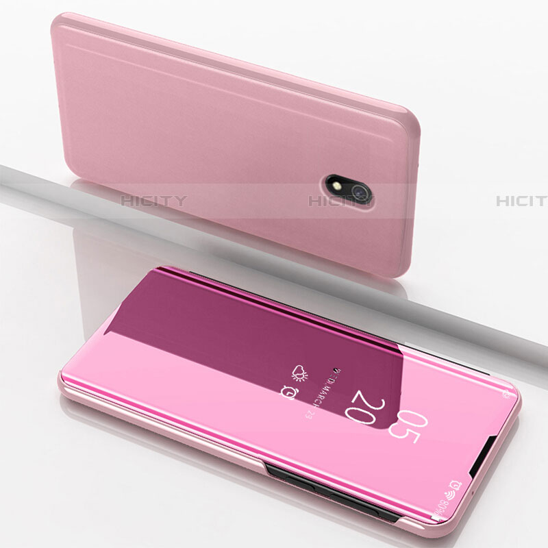 Custodia Portafoglio In Pelle Cover con Supporto Laterale Specchio Cover per Xiaomi Redmi 8A Oro Rosa