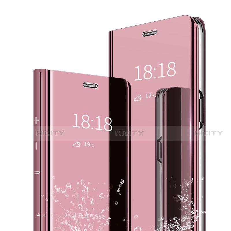 Custodia Portafoglio In Pelle Cover con Supporto Laterale Specchio Cover per Xiaomi Redmi Note 7 Pro Oro Rosa