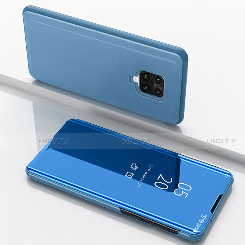 Custodia Portafoglio In Pelle Cover con Supporto Laterale Specchio Cover per Xiaomi Redmi Note 9 Pro Blu