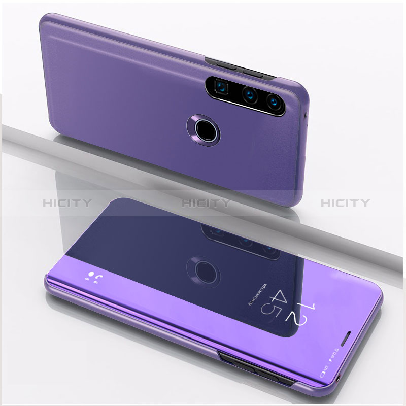 Custodia Portafoglio In Pelle Cover con Supporto Laterale Specchio Cover QH1 per Huawei Y7p Lavanda