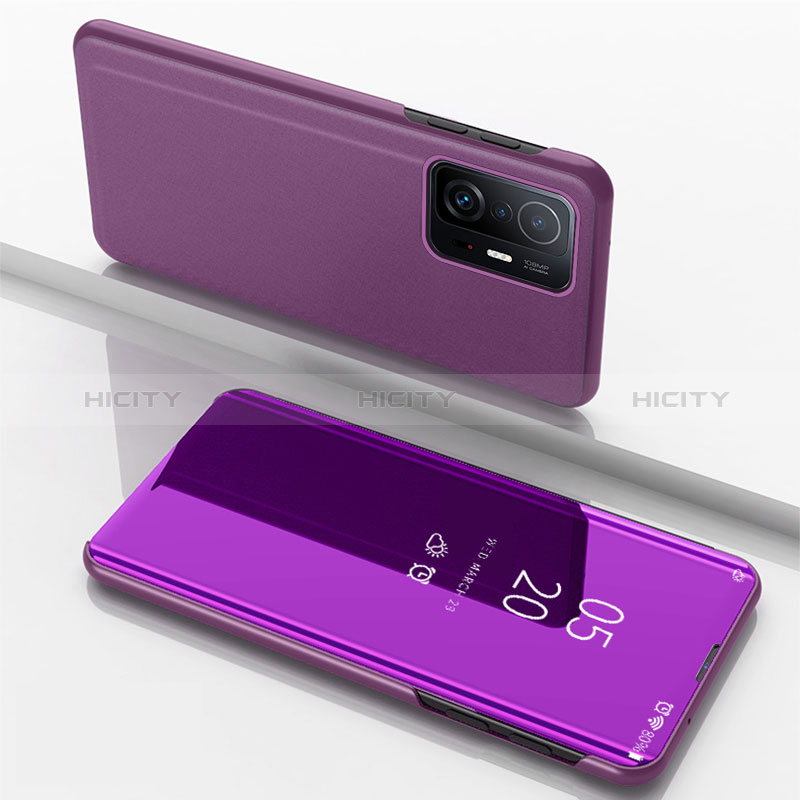 Custodia Portafoglio In Pelle Cover con Supporto Laterale Specchio Cover QH1 per Xiaomi Mi 11T Pro 5G Viola