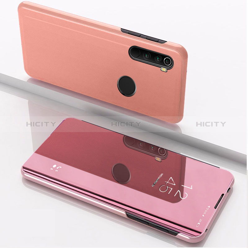 Custodia Portafoglio In Pelle Cover con Supporto Laterale Specchio Cover QH1 per Xiaomi Redmi Note 8 (2021) Oro Rosa