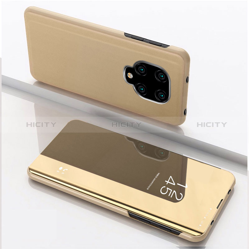 Custodia Portafoglio In Pelle Cover con Supporto Laterale Specchio Cover QH1 per Xiaomi Redmi Note 9 Pro Max Oro