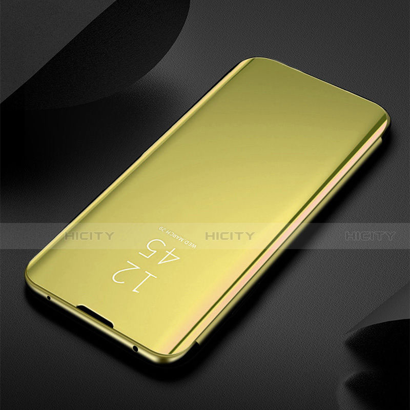 Custodia Portafoglio In Pelle Cover con Supporto Laterale Specchio Cover S01 per Xiaomi Mi Note 10 Pro Oro