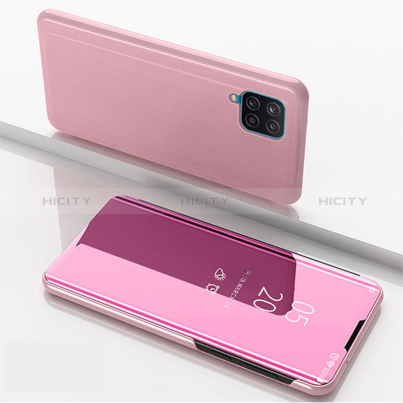 Custodia Portafoglio In Pelle Cover con Supporto Laterale Specchio Cover ZL1 per Samsung Galaxy A12 Oro Rosa