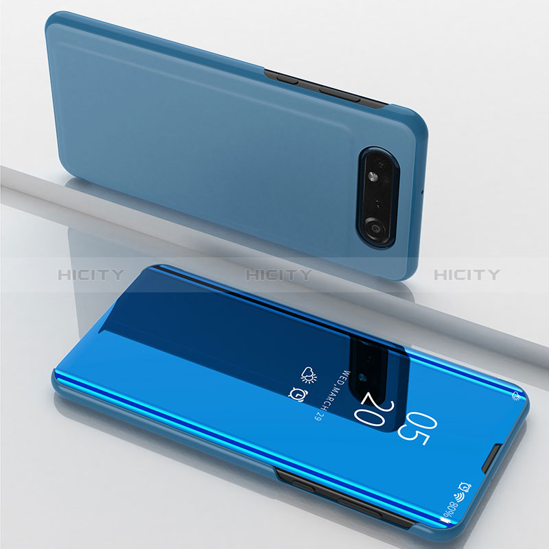 Custodia Portafoglio In Pelle Cover con Supporto Laterale Specchio Cover ZL1 per Samsung Galaxy A80 Blu