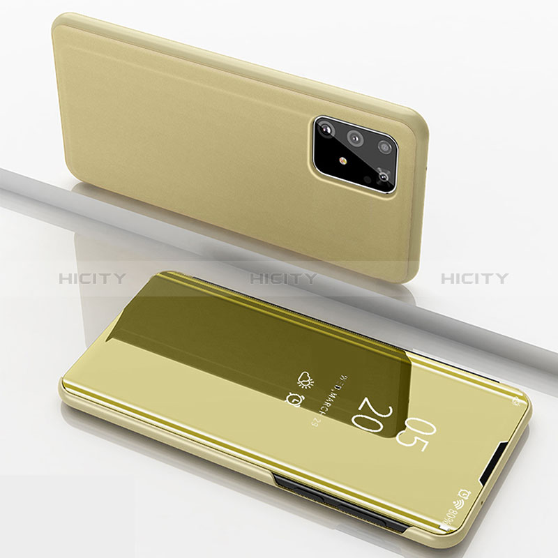 Custodia Portafoglio In Pelle Cover con Supporto Laterale Specchio Cover ZL1 per Samsung Galaxy A91 Oro