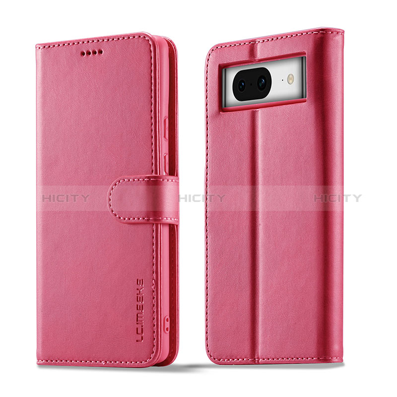 Custodia Portafoglio In Pelle Cover con Supporto LC1 per Google Pixel 7a 5G Rosa Caldo