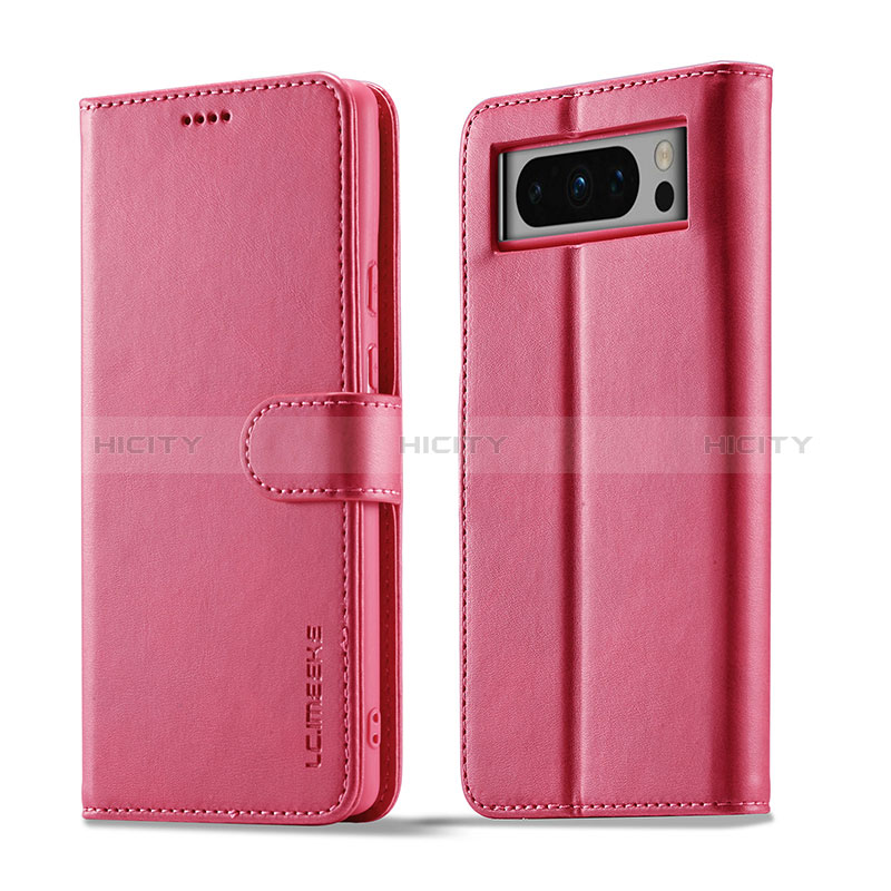 Custodia Portafoglio In Pelle Cover con Supporto LC1 per Google Pixel 8 Pro 5G Rosa Caldo