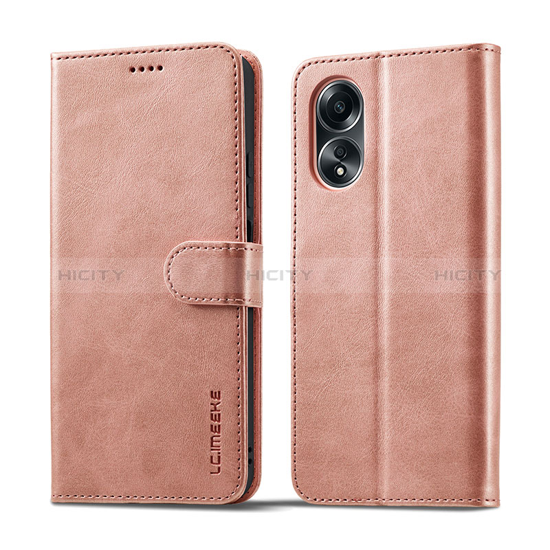 Custodia Portafoglio In Pelle Cover con Supporto LC1 per Oppo A18 Rosa