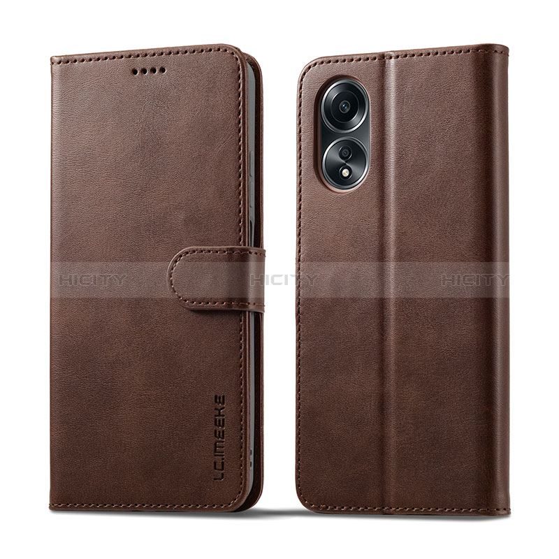 Custodia Portafoglio In Pelle Cover con Supporto LC1 per Oppo A78 4G Marrone