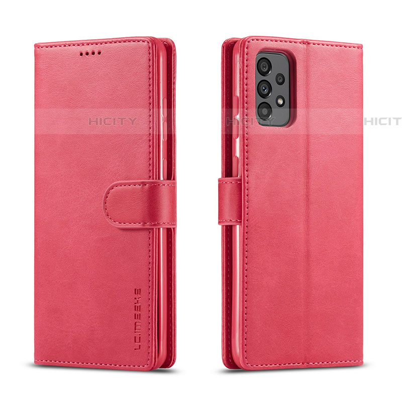 Custodia Portafoglio In Pelle Cover con Supporto LC1 per Samsung Galaxy A73 5G Rosa Caldo