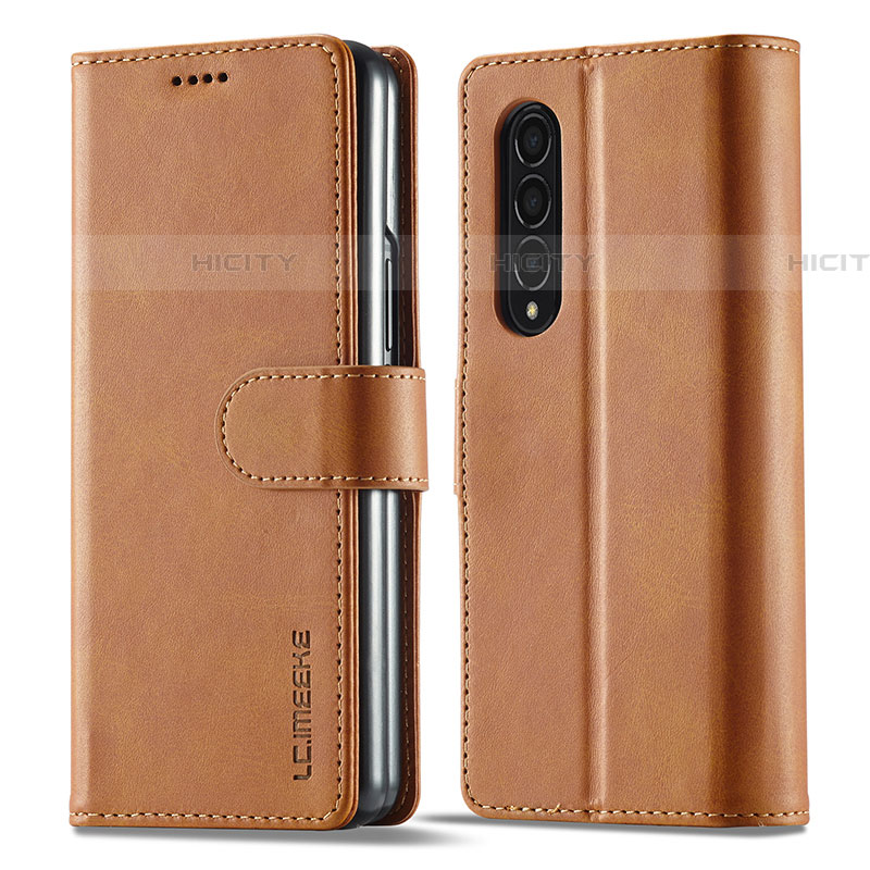 Custodia Portafoglio In Pelle Cover con Supporto LC1 per Samsung Galaxy Z Fold4 5G Marrone Chiaro