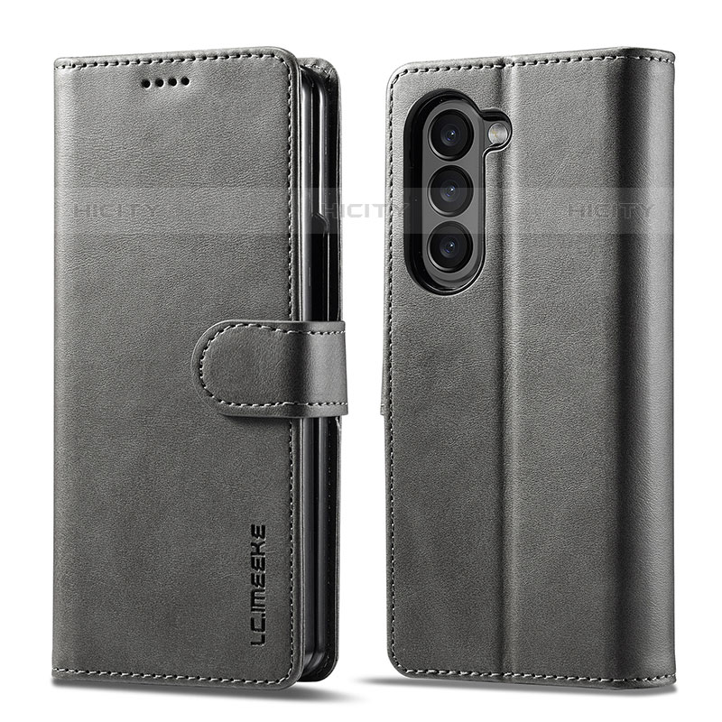 Custodia Portafoglio In Pelle Cover con Supporto LC1 per Samsung Galaxy Z Fold5 5G Grigio