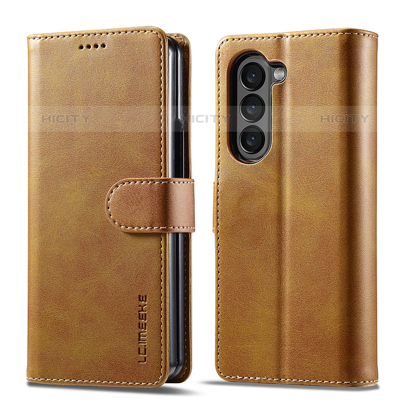 Custodia Portafoglio In Pelle Cover con Supporto LC1 per Samsung Galaxy Z Fold5 5G Marrone Chiaro