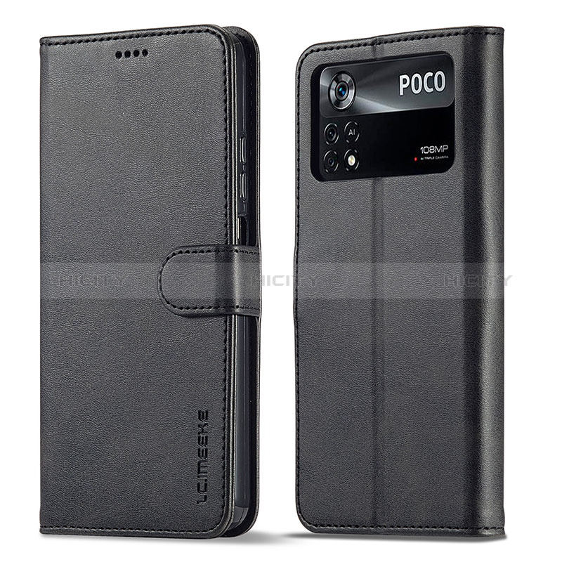 Custodia Portafoglio In Pelle Cover con Supporto LC1 per Xiaomi Poco M4 Pro 4G Nero