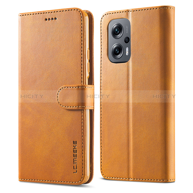 Custodia Portafoglio In Pelle Cover con Supporto LC1 per Xiaomi Redmi Note 11T Pro+ Plus 5G Marrone Chiaro