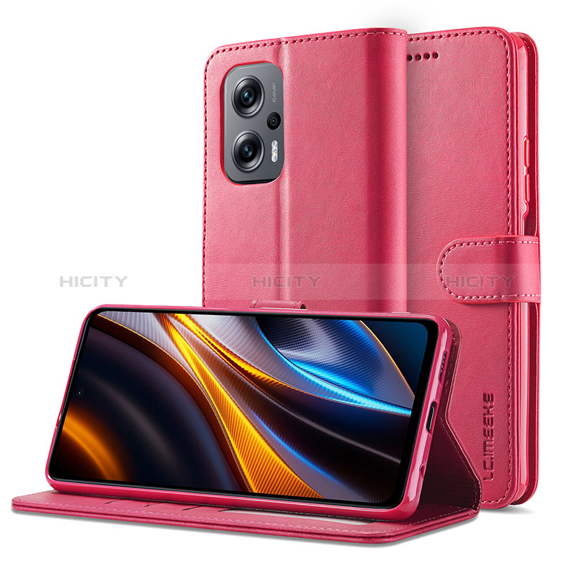 Custodia Portafoglio In Pelle Cover con Supporto LC2 per Xiaomi Poco X4 GT 5G Rosa Caldo