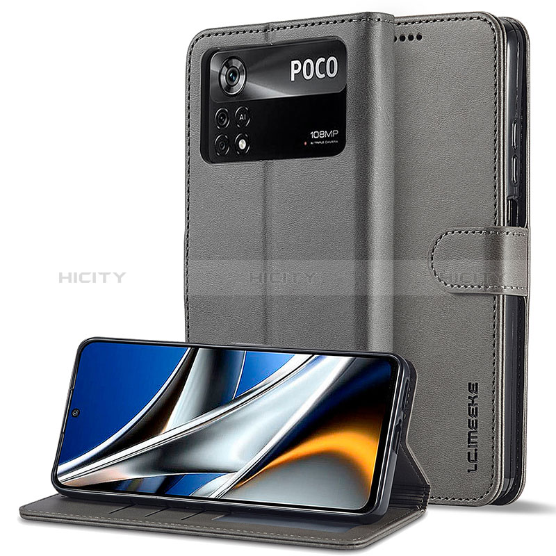 Custodia Portafoglio In Pelle Cover con Supporto LC2 per Xiaomi Poco X4 Pro 5G Grigio