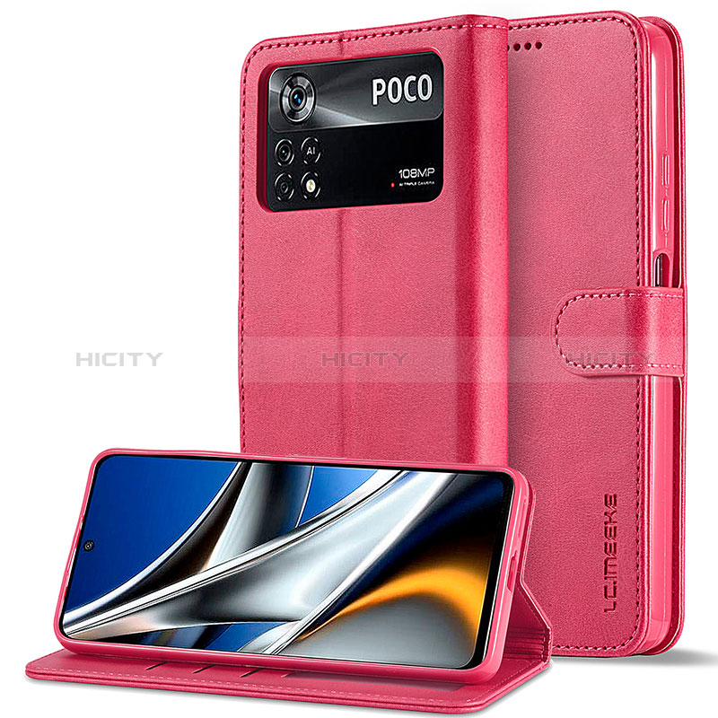 Custodia Portafoglio In Pelle Cover con Supporto LC2 per Xiaomi Redmi Note 11E Pro 5G Rosa Caldo