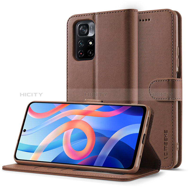 Custodia Portafoglio In Pelle Cover con Supporto LC2 per Xiaomi Redmi Note 11T 5G Marrone