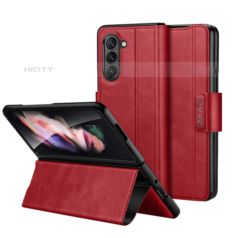 Custodia Portafoglio In Pelle Cover con Supporto LD1 per Samsung Galaxy Z Fold5 5G Rosso