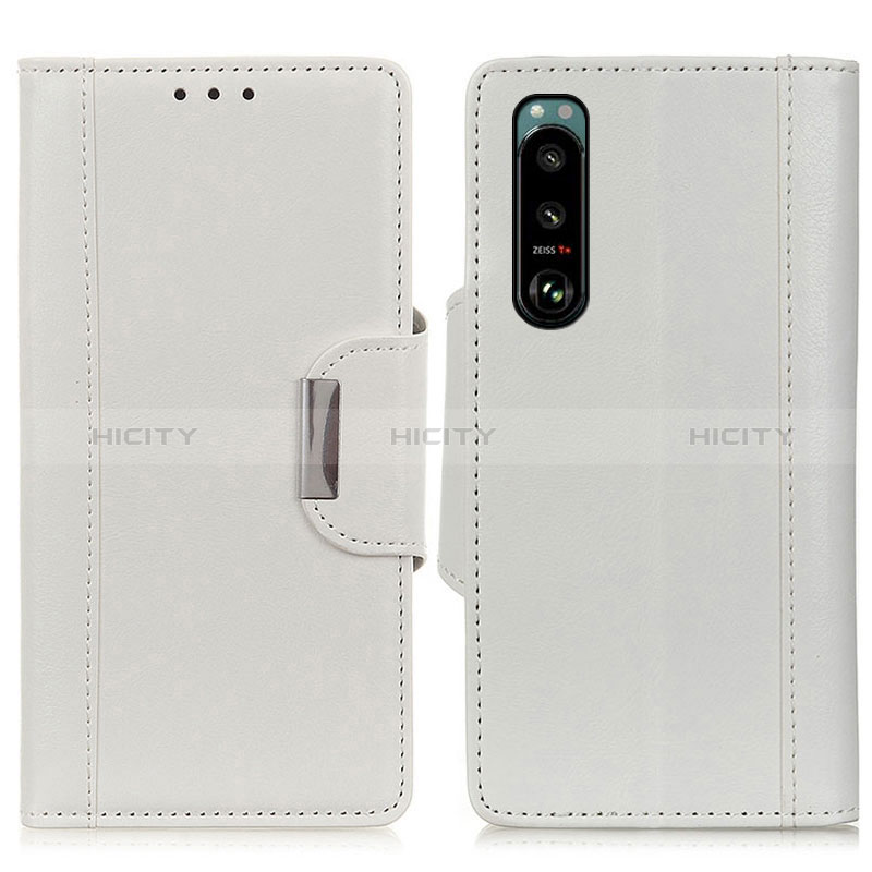 Custodia Portafoglio In Pelle Cover con Supporto M01L per Sony Xperia 5 III Bianco