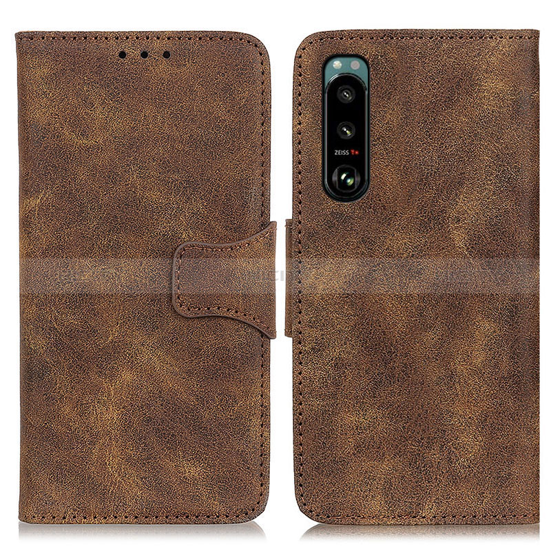 Custodia Portafoglio In Pelle Cover con Supporto M03L per Sony Xperia 5 III Marrone