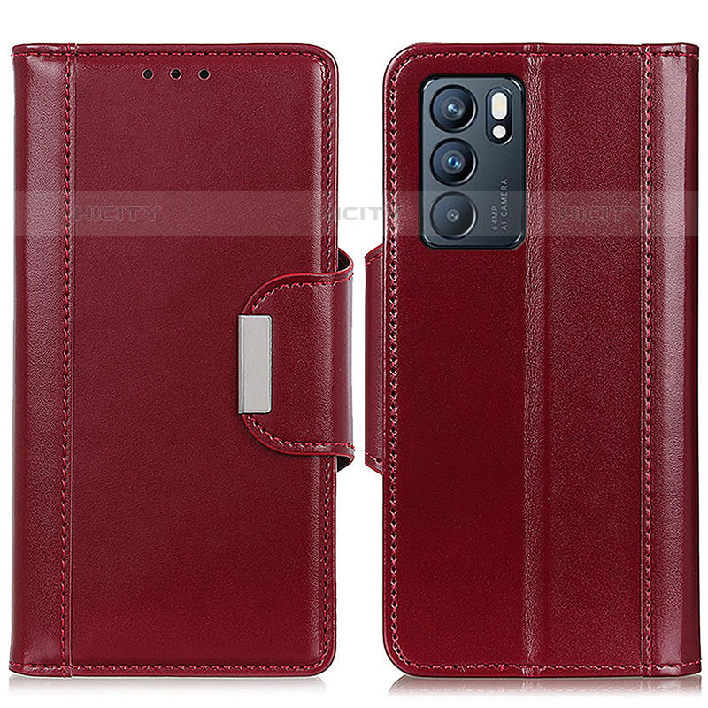 Custodia Portafoglio In Pelle Cover con Supporto M13L per Oppo Reno6 5G Rosso