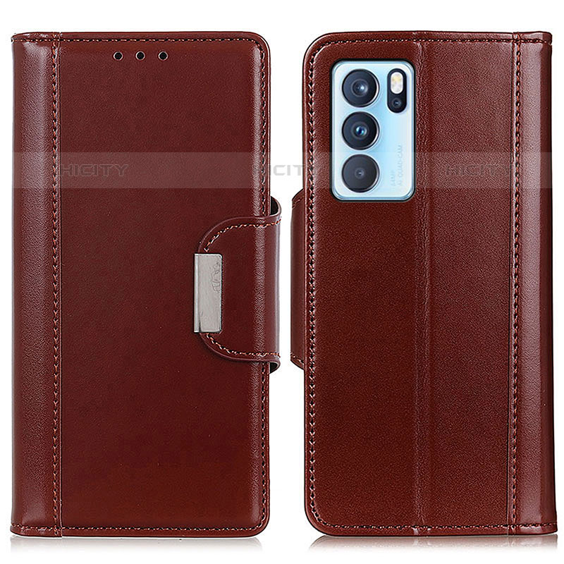 Custodia Portafoglio In Pelle Cover con Supporto M13L per Oppo Reno6 Pro 5G India Marrone