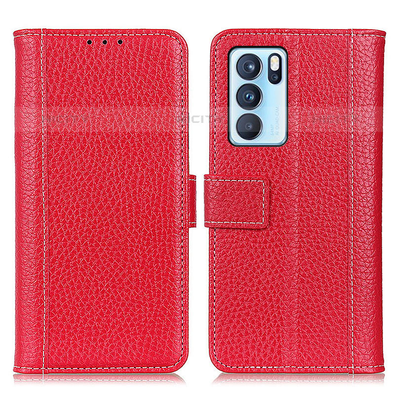 Custodia Portafoglio In Pelle Cover con Supporto M14L per Oppo Reno6 Pro 5G India Rosso