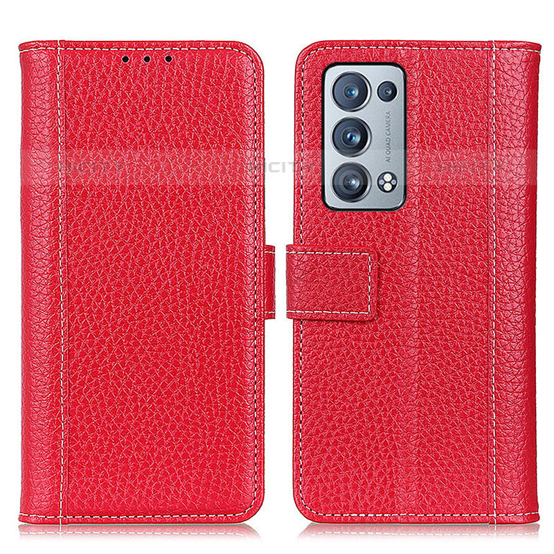 Custodia Portafoglio In Pelle Cover con Supporto M14L per Oppo Reno6 Pro+ Plus 5G Rosso